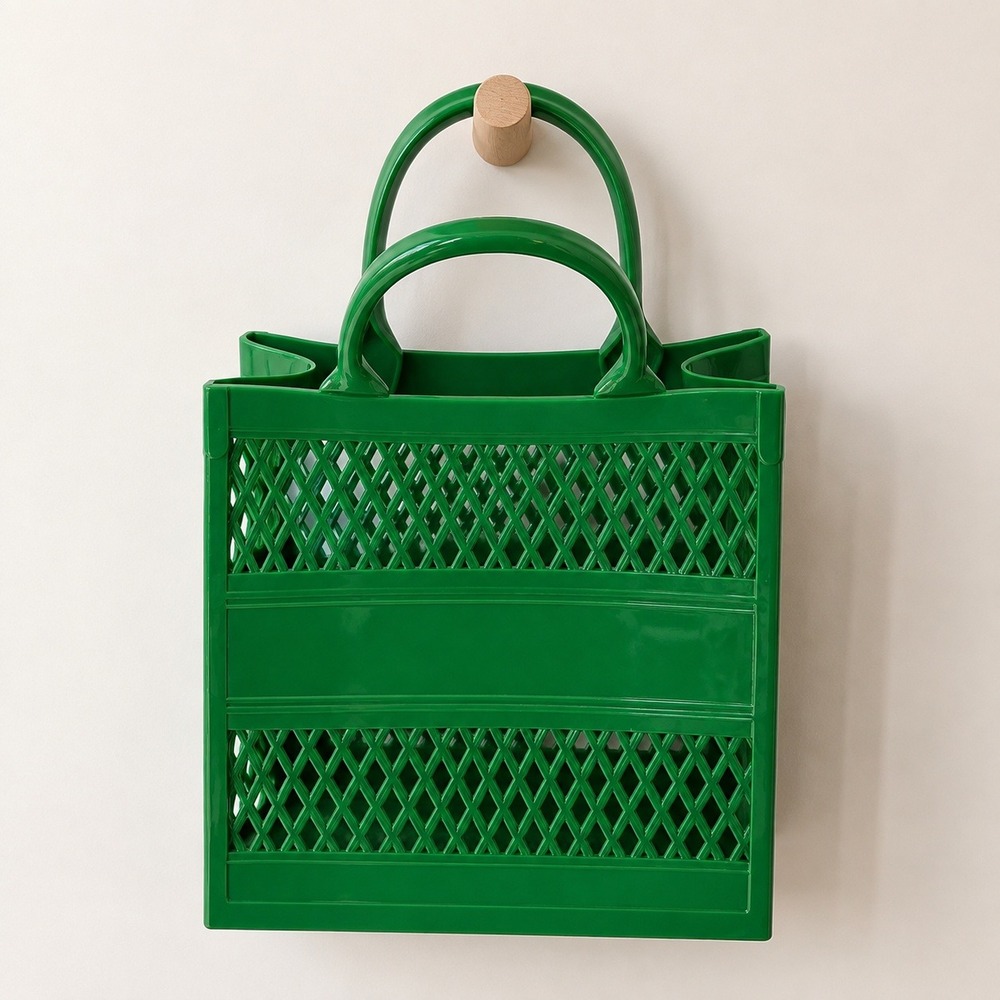Netted Shopper Tote Bag Green Statement Plastic Lattice Top Handle Y2K